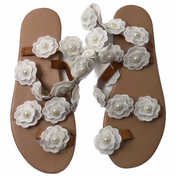 Sandals Slip On Flowers New - Picture 1 of 10